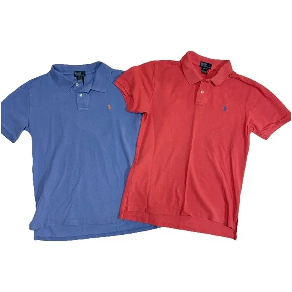 Polo Ralph Lauren Lot 2 Shirts Boy XL 18-20 Youth Golf Preppy Salmon Blue School - Picture 1 of 10